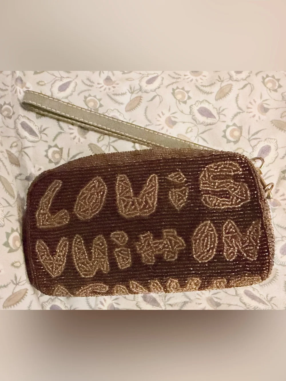 Louis Vuitton purse satchel make up case. Beaded beautifully with strap and gold